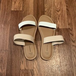 white and nude sandals